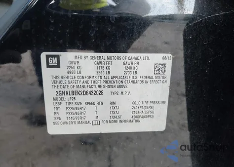 2013 Chevrolet Equinox Ls z USA, uszkodzony, nr VIN 2GNALBEK2D6432028